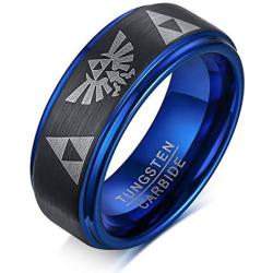 PJ Jewelry Mens 8mm Tri - Colored Tungsten Carbide Legend of Zelda Symbols Triforce Wedding Band,Anniversary Ring