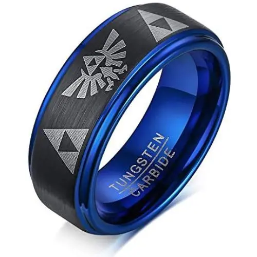 PJ Jewelry Mens 8mm Tri - Colored Tungsten Carbide Legend of Zelda Symbols Triforce Wedding Band,Anniversary Ring PJ Jewelry Mens 8mm Tri - Colored Tungsten Carbide Legend of Zelda Symbols Triforce Wedding Band,Anniversary Ring