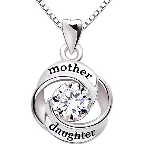 ALOV Jewelry Sterling Silver Mother and Daughter Love Cubic Zirconia Pendant Necklace