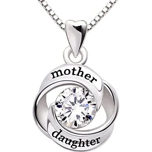 ALOV Jewelry Sterling Silver Mother and Daughter Love Cubic Zirconia Pendant Necklace ALOV Jewelry Sterling Silver Mother and Daughter Love Cubic Zirconia Pendant Necklace