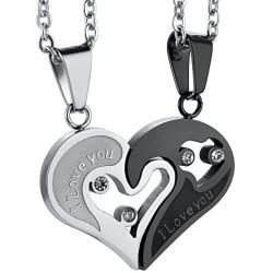 Jstyle Stainless Steel Mens Womens Couple Necklace Pendant Love Heart CZ Puzzle Matching