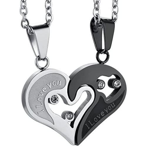 Jstyle Stainless Steel Mens Womens Couple Necklace Pendant Love Heart CZ Puzzle Matching