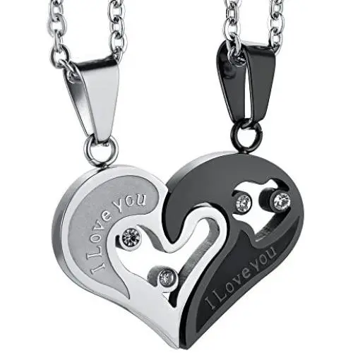 Jstyle Stainless Steel Mens Womens Couple Necklace Pendant Love Heart CZ Puzzle Matching Jstyle Stainless Steel Mens Womens Couple Necklace Pendant Love Heart CZ Puzzle Matching