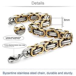 Jstyle Stainless Steel Male Chain Necklace Byzantine Bracelet for Men Jewelry Sets 8.5 Inch Bracelet