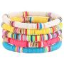 Boderier Heishi Beaded Bracelets for Women Colorful Rainbow Vinyl Disc Bead Stretch Bracelet Stackable Summer Beach Surfer Bracelets