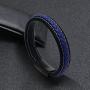 Mens Leather Bracelet Blue and Black Leather Braided Bracelet with Black Stainless Steel Magnetic Buckle