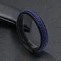 Mens Leather Bracelet Blue and Black Leather Braided Bracelet with Black Stainless Steel Magnetic Buckle