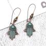 BELUCKIN Antique Green Bronze Fatima Hamsa Hand Drop Dangle Earrings Women Bohemian Vintage Statement Earrings Jewelry