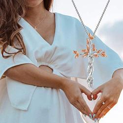 QLEESI Tree of Life Silver Pendant Necklace for Women Mother Family Prosperity- Rose Gold Crucifix Necklace Jewelry Gift for Valentines Day