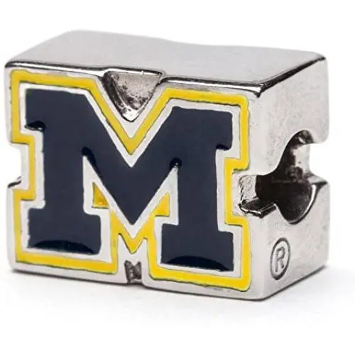 University of Michigan Charm | University of Michigan Blue and Maize Block M Logo Bead Charm | Officially Licensed University of Michigan Jewelry | UMich Gifts | Michigan Gifts | Stainless Steel