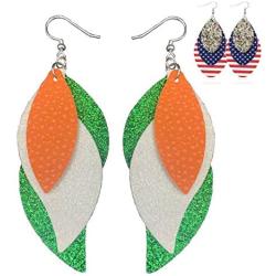 St Patricks Day Earrings for Women - Green & Orange Faux Leather Danglers - Green Irish Earrings - Green Day Jewelry - St Pattys Day Jewelry [SET OF 2]