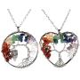Yunison 2pcs Tree of Life Necklace for Women Chakra 7 Gemstone Pendant Handmade Jewelry Gift