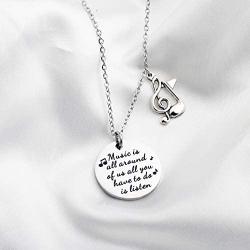 FUSTMW Music Note Necklace Treble Clef Necklace Music Lovers Gift Music Jewelry Teacher Gift Music is All Around of Us All You Have to Do is Listen