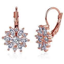 Snowflake Earring for Women White Gold Plated Winter CZ Dangle Drop Eearring for Winter Party Gifts