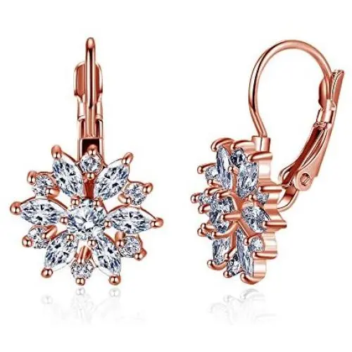Snowflake Earring for Women White Gold Plated Winter CZ Dangle Drop Eearring for Winter Party Gifts Snowflake Earring for Women White Gold Plated Winter CZ Dangle Drop Eearring for Winter Party Gifts