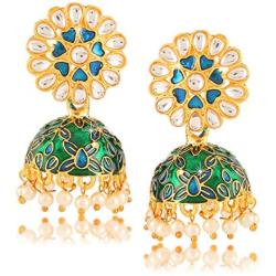 Exclusive Design Latest Meenakari Workmanship Indian BollyWood Stylish Gold Plated Traditional Party ware Ethnic Jhumka/Jhumki Earrings Indian Traditional Jewelry for Women From Yellow Chimes