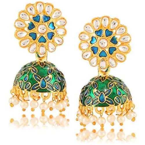 Exclusive Design Latest Meenakari Workmanship Indian BollyWood Stylish Gold Plated Traditional Party ware Ethnic Jhumka/Jhumki Earrings Indian Traditional Jewelry for Women From Yellow Chimes