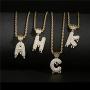 cmoonry Gold Plated Hip Hop Initial Letter Pendant Necklace for Men Women Bling Bling CZ Crown King Necklace with 24“ Twist Chain