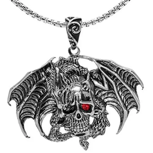 Dragon Necklace for Men, Gothic Flying Dragon Wings Skull Necklace, Red Eye Skull Pendant Necklace with 23.6” Chain, Crystal Skull Head Necklace, Punk Hip Hop Necklace Jewelry Gift for Men Boys Dragon Necklace for Men, Gothic Flying Dragon Wings Skull Necklace, Red Eye Skull Pendant Necklace with 23.6” Chain, Crystal Skull Head Necklace, Punk Hip Hop Necklace Jewelry Gift for Men Boys