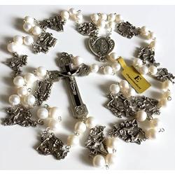 elegantmedical Stations of the Cross Prayer Rosary Real White Pearl Beads Necklace Catholic Gifts Box
