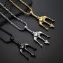 FAANCU Poseidon God of The Sea Trident Necklace Stainless Steel Pendant for Men Hip Hop Jewelry