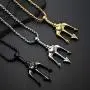 FAANCU Poseidon God of The Sea Trident Necklace Stainless Steel Pendant for Men Hip Hop Jewelry