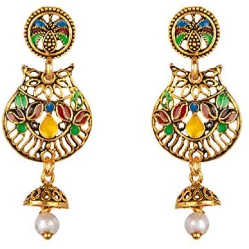 Efulgenz Boho Vintage Antique Gypsy Tribal Indian Oxidized Gold Crystal Beads Jhumka Jhumki Earrings Set Jewelry