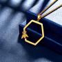 beautlace Honeycomb Hexagon Necklaces 18K Gold/Silver/Black Gun Plated with Honey Bee Pendant Charm Jewelry Gifts for Men and Women KP0128