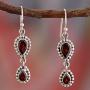 NOVICA Garnet .925 Sterling Silver Teardrop Dangle Hook Earrings Halo of Beauty