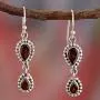 NOVICA Garnet .925 Sterling Silver Teardrop Dangle Hook Earrings Halo of Beauty