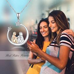 Sister Necklace S925 Sterling Silver Moon Star Pendant Necklace Friendship Best Friends Jewelry Gifts for Women