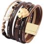 AZORA Leather Cuff Bracelet Multi Strands Beige Wrap Bangle with Pearl Boho Jewelry for Women Teen Girl Gift