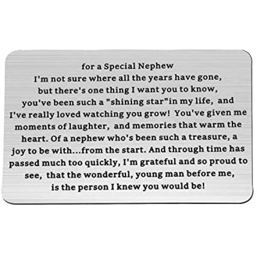 AKTAP Nephew Gift for A Special Nephew Engraved Wallet Insert Graduation Card Inspirational Gift for Nephew from Uncle