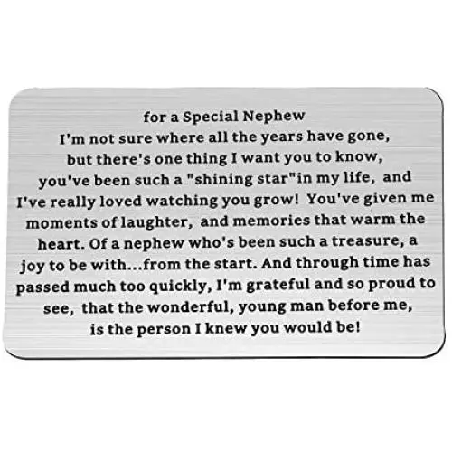 AKTAP Nephew Gift for A Special Nephew Engraved Wallet Insert Graduation Card Inspirational Gift for Nephew from Uncle AKTAP Nephew Gift for A Special Nephew Engraved Wallet Insert Graduation Card Inspirational Gift for Nephew from Uncle