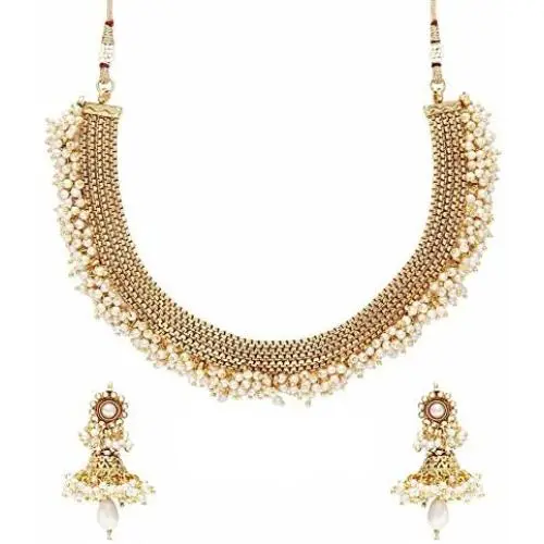 YouBella Jewellery Gold Plated Traditional Pearl Indian Temple Necklace Set with Earrings for Women YouBella Jewellery Gold Plated Traditional Pearl Indian Temple Necklace Set with Earrings for Women