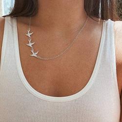 Flying Three Little Bird Necklaces.Cute Swallow Sparrow Necklace, Dove Hummingbird Animal Pendant Necklace for Women Girls Jewelry