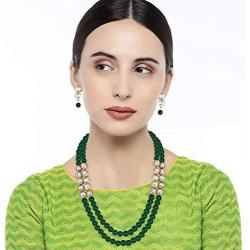 Aheli Crystal Pearl Long Necklace with Earring Indian Traditional Bollywood Jewelry Set for Women Girls
