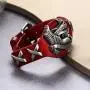 Gloalwin Jewellery Leather Bracelet for Men Genuine Leather Cuff Stainless Steel Adjustable Unisex Wristband (Red)