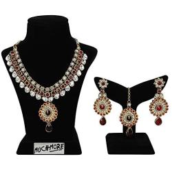MUCH-MORE Traditional Bridal Unique Crystal Stone Floral Shape CZ Stone Indian Bollywood Necklace Set for Women