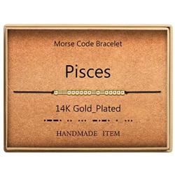 Morse Code Bracelet 14k Gold Plated Beads on Silk Cord Secret Message Pisces Zodiac Bracelet Gift Jewelry for Her