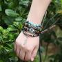 Boho National Stone Feather Multilayer Leather Bracelet Evil Eye Charms Turquoises Beads Bracelets for Men Vintage Punk Wrap Wristband Owl Bird Bracelet