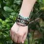Boho National Stone Feather Multilayer Leather Bracelet Evil Eye Charms Turquoises Beads Bracelets for Men Vintage Punk Wrap Wristband Owl Bird Bracelet Boho National Stone Feather Multilayer Leather Bracelet Evil Eye Charms Turquoises Beads Bracelets for Men Vintage Punk Wrap Wristband Owl Bird Bracelet