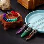4 Pieces Hexagonal Healing Crystal Pendent Necklaces Antique Flower Wrapped Natural Prism Stone 7 Chakra Beaded Bracelet Double Layer Healing Crystals Gemstone Bracelet Bangle for Man Women