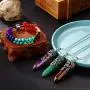 4 Pieces Hexagonal Healing Crystal Pendent Necklaces Antique Flower Wrapped Natural Prism Stone 7 Chakra Beaded Bracelet Double Layer Healing Crystals Gemstone Bracelet Bangle for Man Women