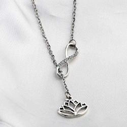 FUSTMW Yoga Lotus Flower Y Necklace Infinity Love Pendant Yoga Lovers Jewelry Yogi Gifts (Silver)