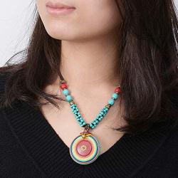 MAYTRY Original Hand-Woven Turquoise Coconut Shell Necklace, Bohemian Style Necklace