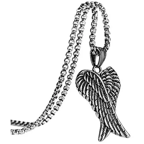 Herinos Stainless Steel Long Pendant Necklace Chain for Men Women Retro Wings Cross Feather Skull Herinos Stainless Steel Long Pendant Necklace Chain for Men Women Retro Wings Cross Feather Skull