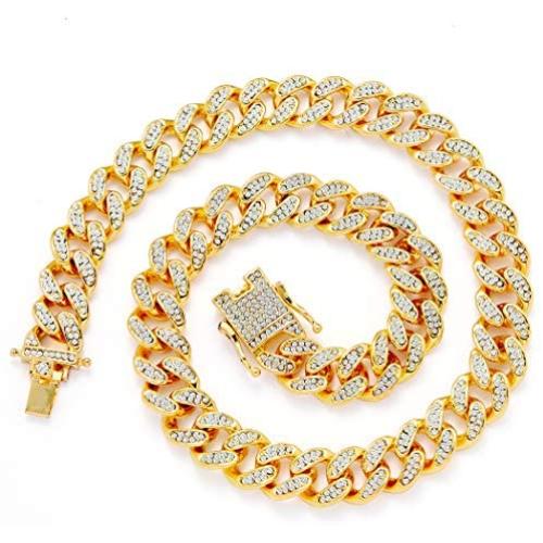 13mm Cuban Link Chain for Mens Women Heavy Strong Necklaces Chain Iced Out Miami Curb Chain Bling Bling Hip Hop Necklace Chain Silver/Rose Gold/Gold Plated Rhinestone CZ Clasp Chain