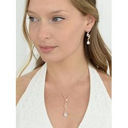 Mariell Graceful Rose Gold CZ Teardrop Necklace & Earrings Jewelry Set - Brides, Bridesmaid & Prom Glam