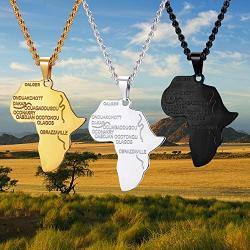 Besteel 3 Pieces Stainless Steel Pendant Necklaces for Men Women Africa Map Pendant Black Silver Gold Plated Necklaces Set